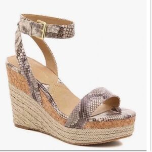 Adrienne Vittadini snake cork & burlap wedge sandals